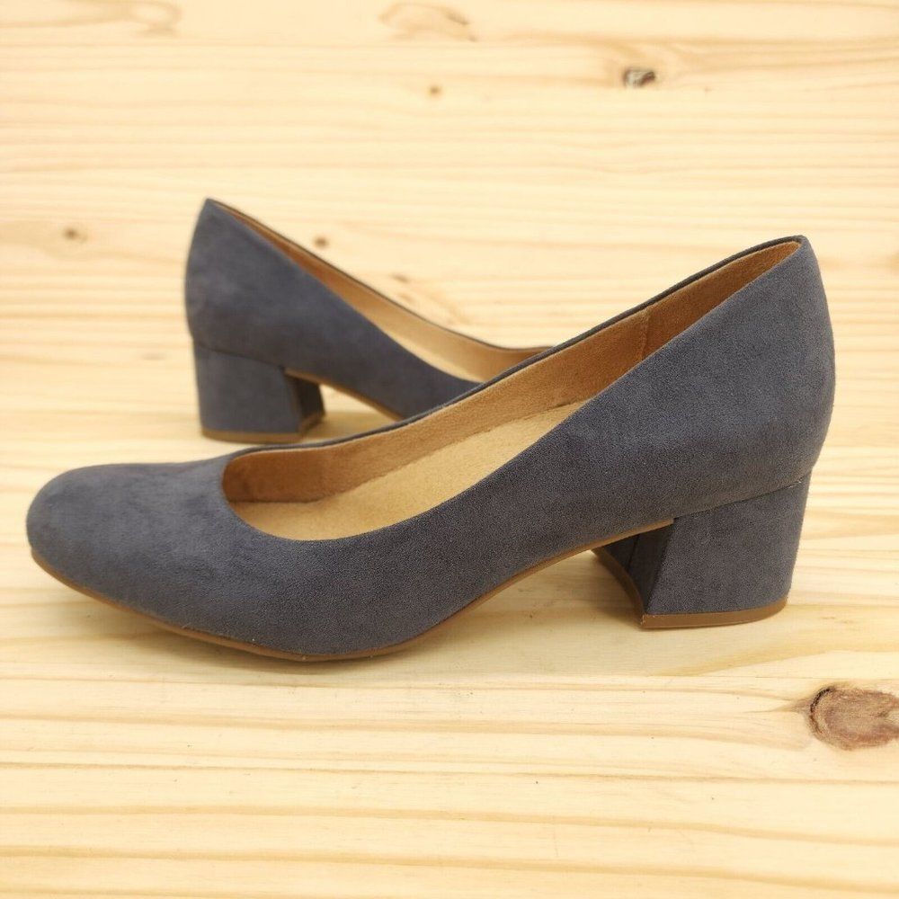 Naturalizer Women's Pumps Sz 8.5 Blue Faux Suede Chunky Block Heel Office Shoes
